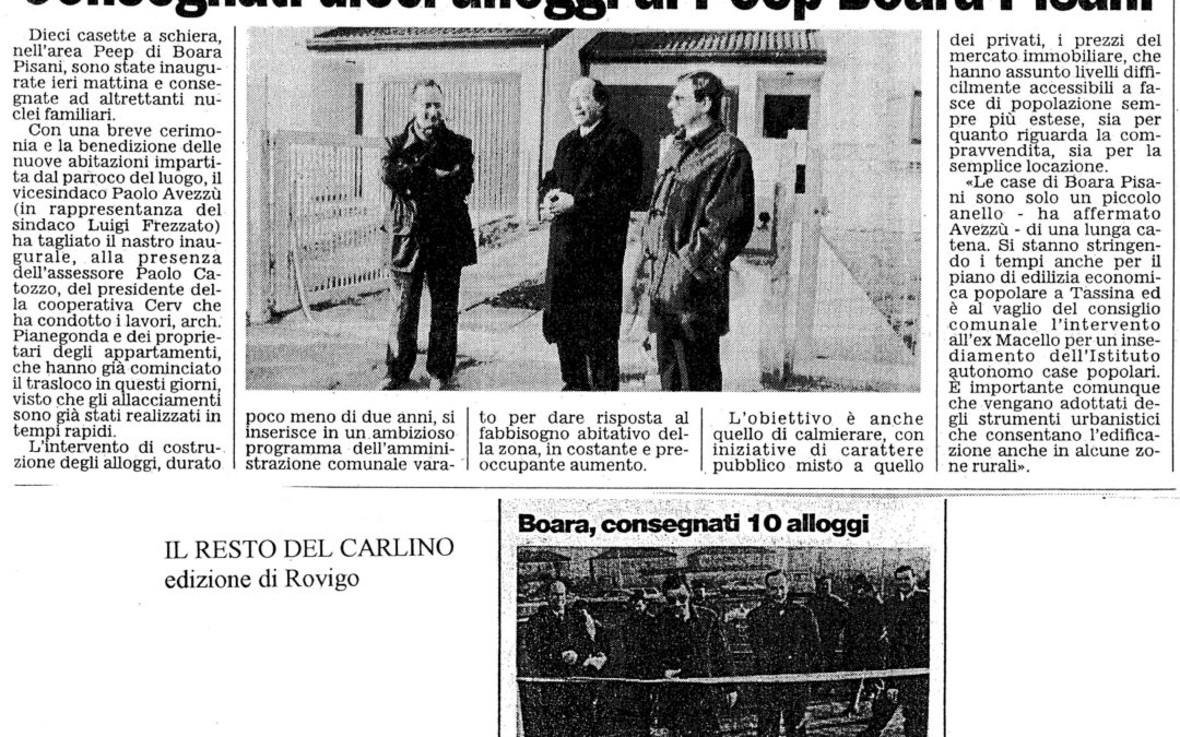 Consegnati dieci alloggi al Peep Boara Pisani